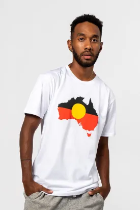 Raise the Flag Unisex Aboriginal Flag (Australia) White Cotton Crew Neck T-Shirt