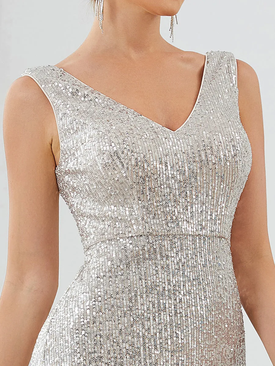 Sparkly Sleeveless A Line Wholesale Evening Dresses with Round Neck