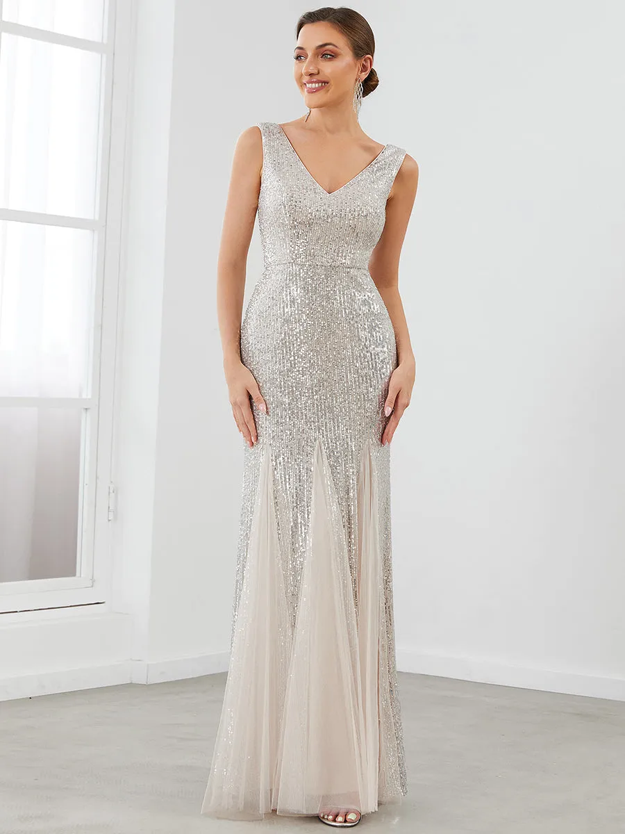 Sparkly Sleeveless A Line Wholesale Evening Dresses with Round Neck