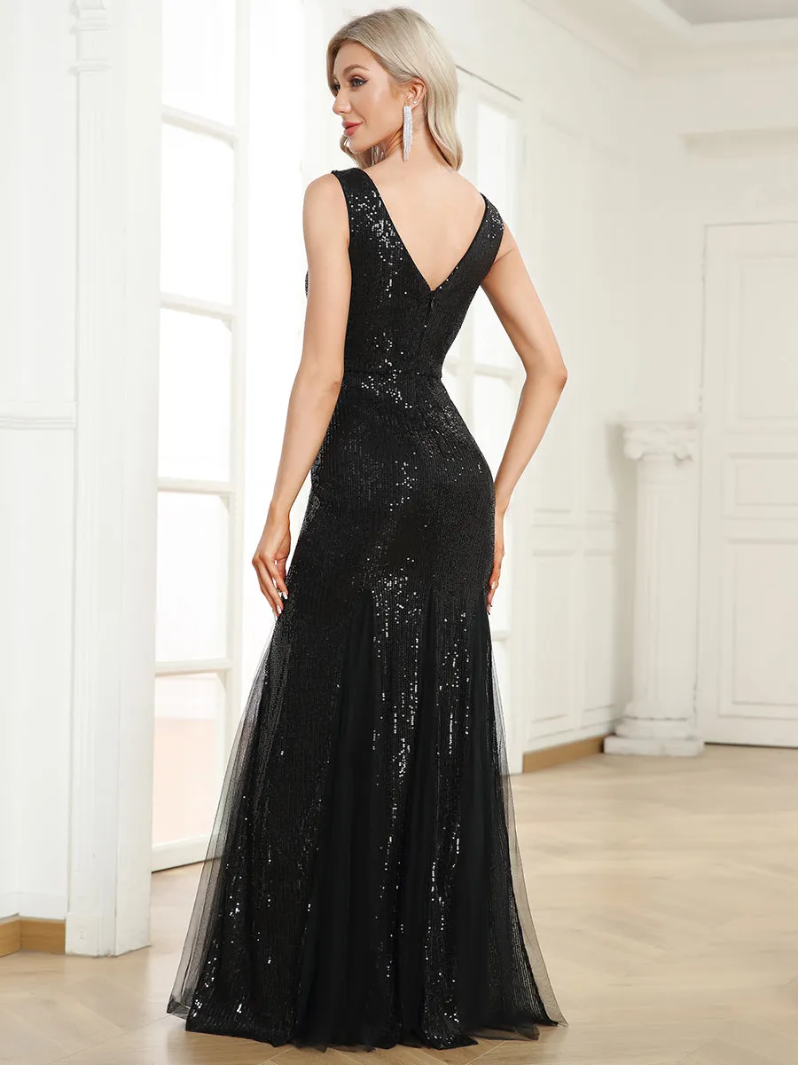 Sparkly Sleeveless A Line Wholesale Evening Dresses with Round Neck