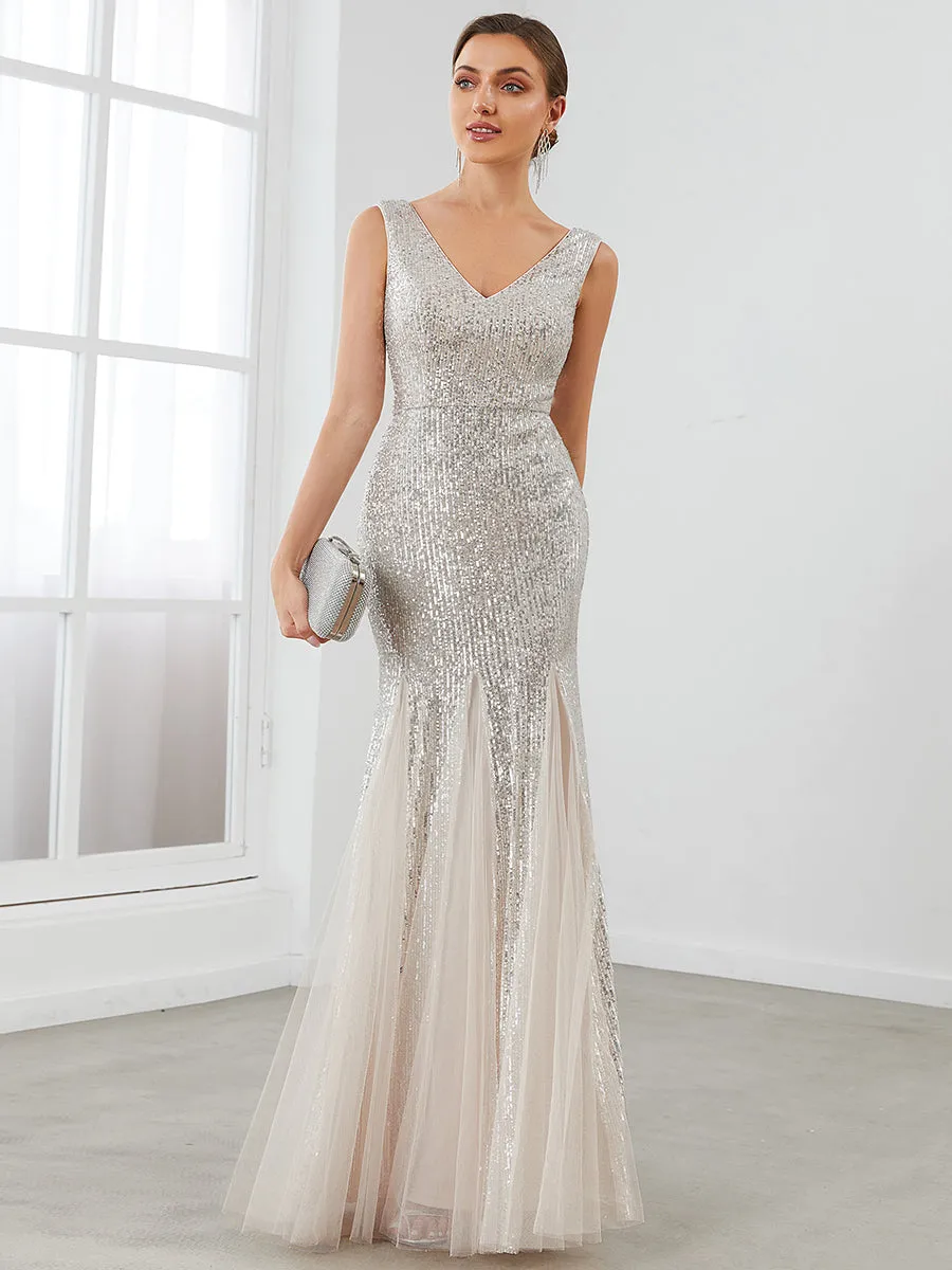 Sparkly Sleeveless A Line Wholesale Evening Dresses with Round Neck