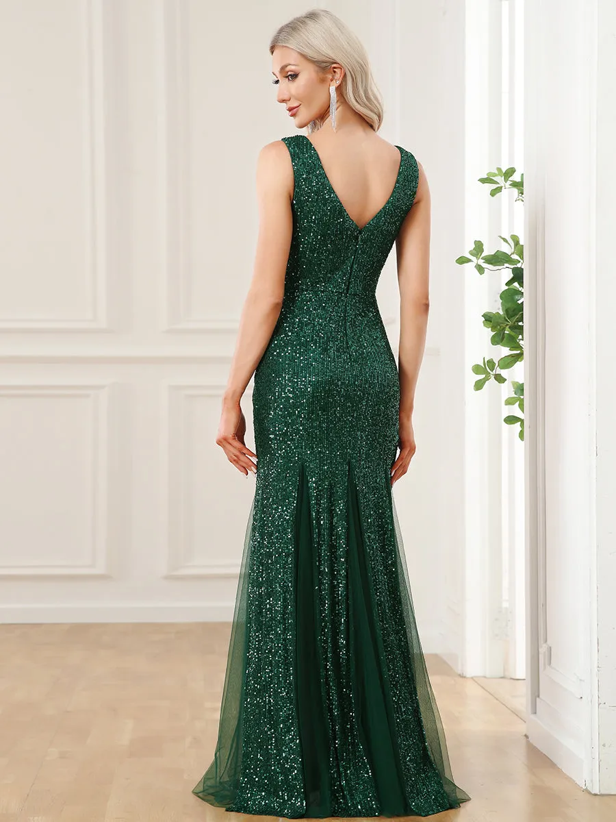 Sparkly Sleeveless A Line Wholesale Evening Dresses with Round Neck