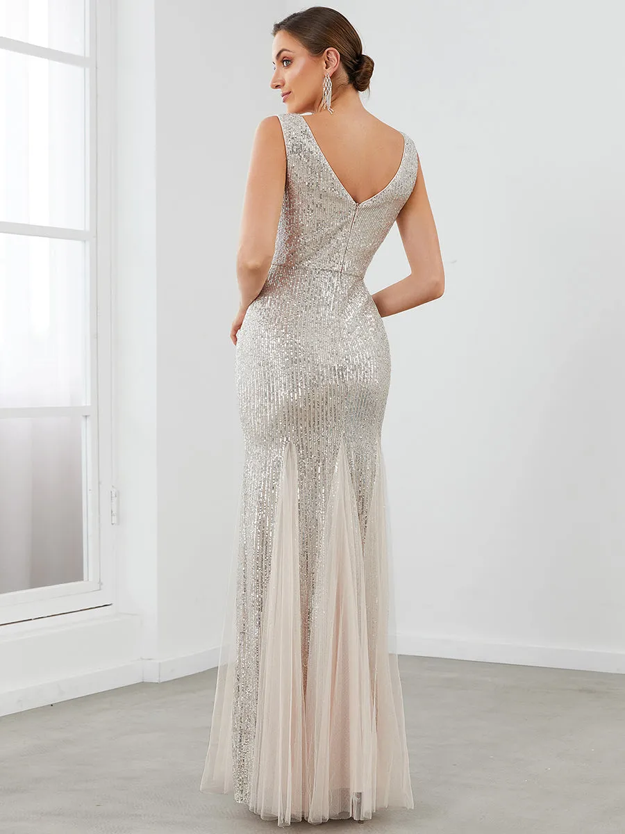 Sparkly Sleeveless A Line Wholesale Evening Dresses with Round Neck