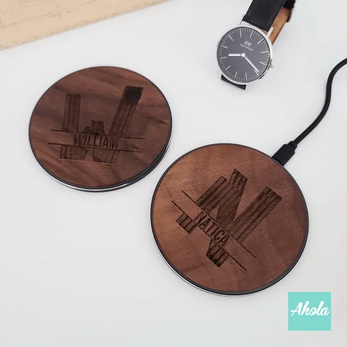 【Split Monogram】Engrave Wood 15W Ultra thin FastWireless Charger Pad 刻字胡桃木無線差電板