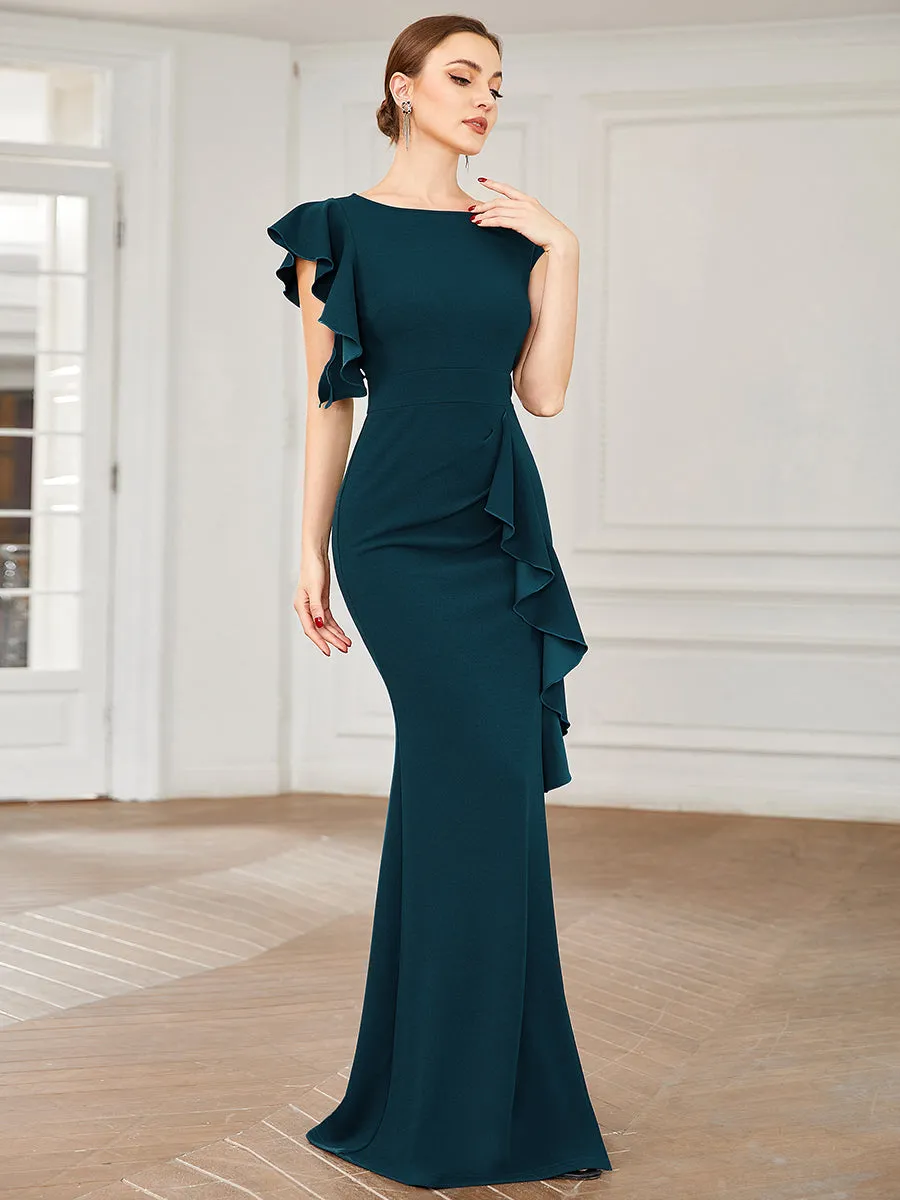 U Neck A Line Split Wholesale Evening Dresses with Cover Sleeves