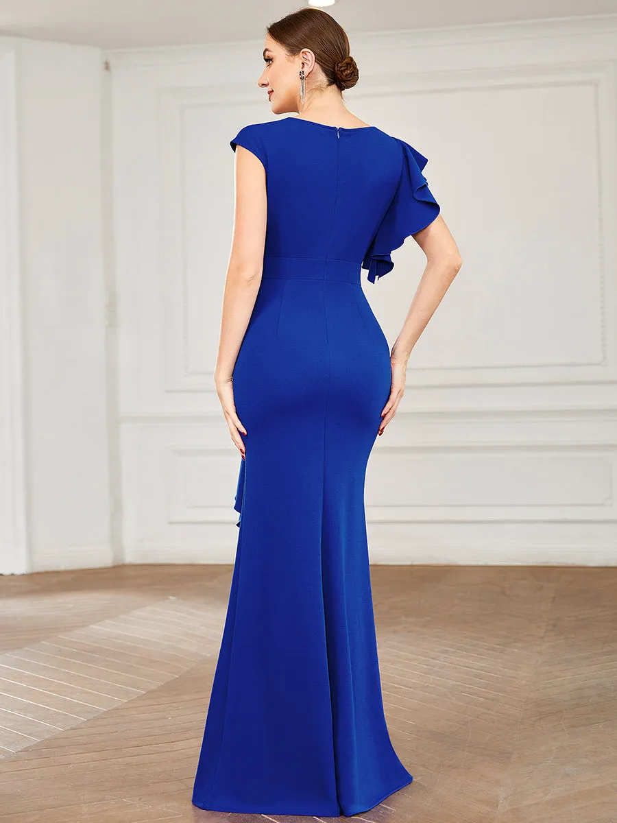 U Neck A Line Split Wholesale Evening Dresses with Cover Sleeves