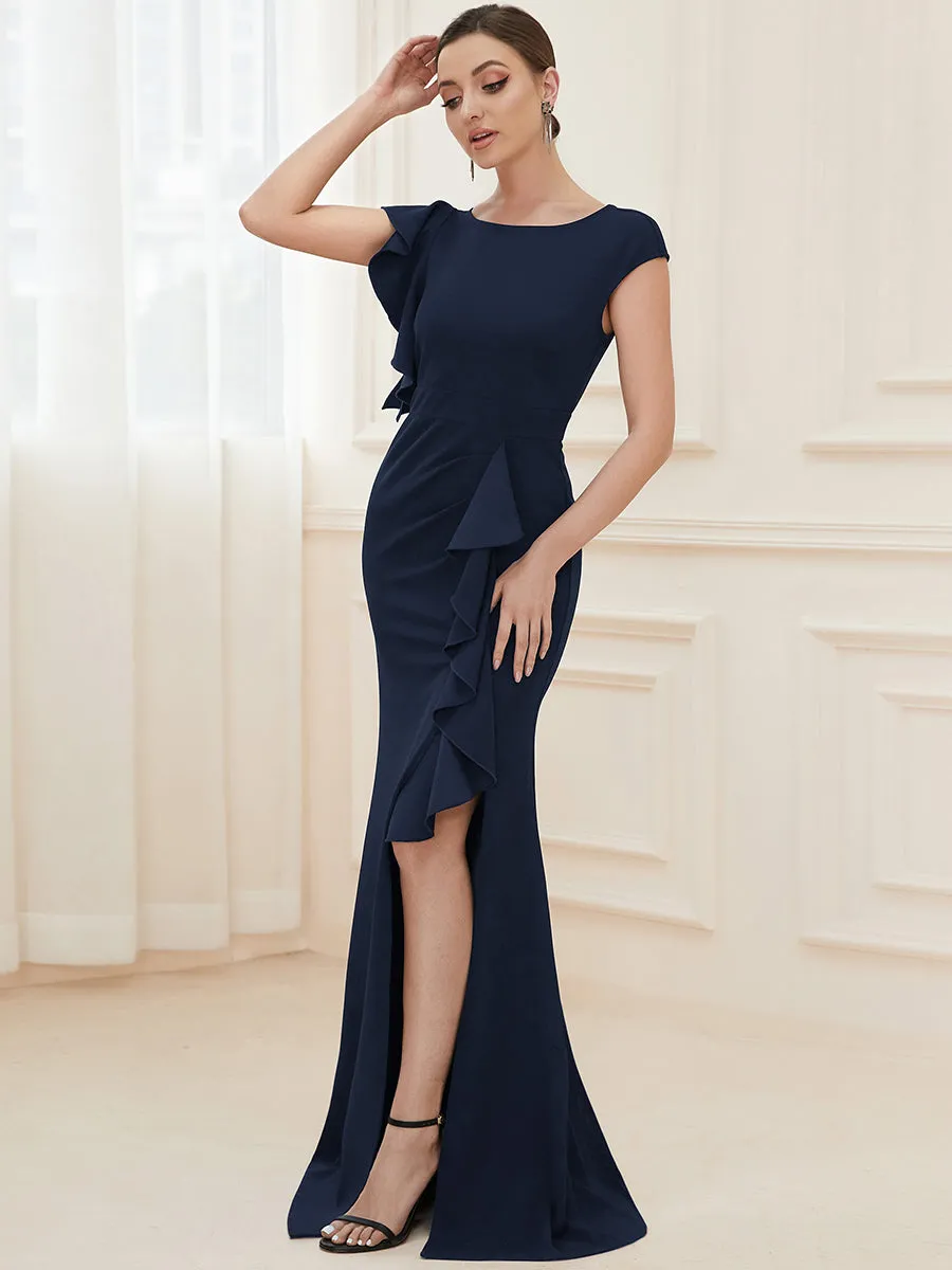 U Neck A Line Split Wholesale Evening Dresses with Cover Sleeves