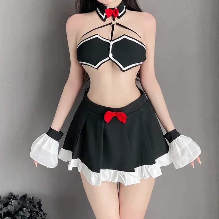 Ultimate Desire Sexy Cosplay 5 Pcs Intimating Maid Dress With Leg Stockings